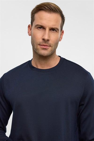 Lacivert Regular Düz Bisiklet Yaka Sweatshirt