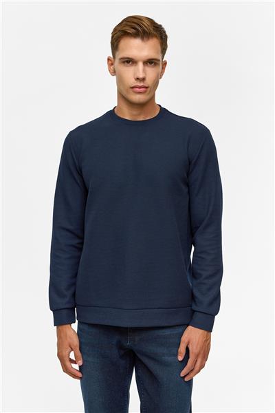 Lacivert Regular Düz Bisiklet Yaka Sweatshirt