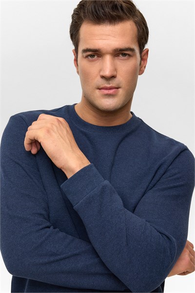 Lacivert Regular Düz Bisiklet Yaka Sweatshirt