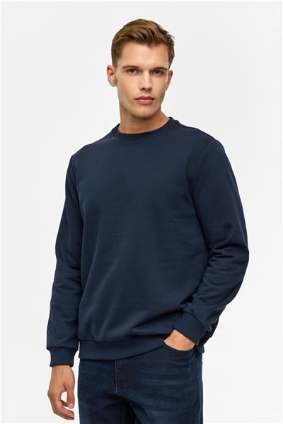 Lacivert Regular Düz Bisiklet Yaka Sweatshirt