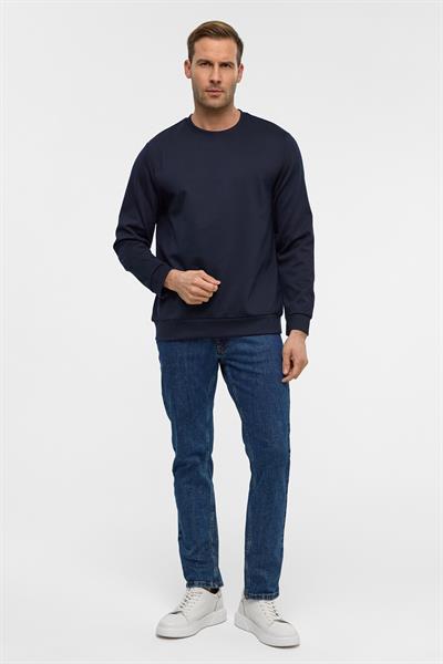 Lacivert Regular Düz Bisiklet Yaka Sweatshirt