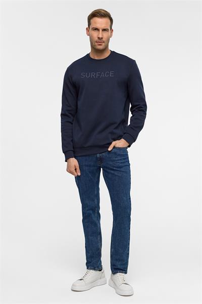 Lacivert Regular Düz Bisiklet Yaka Sweatshirt