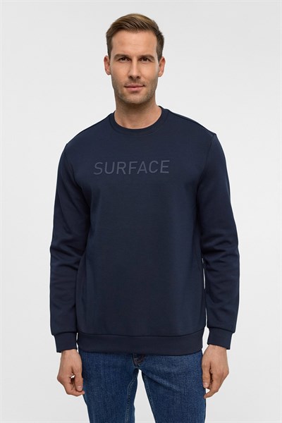 Lacivert Regular Düz Bisiklet Yaka Sweatshirt