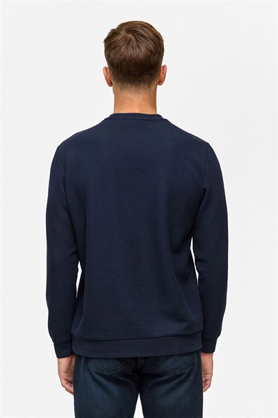 Lacivert Regular Düz Bisiklet Yaka Sweatshirt