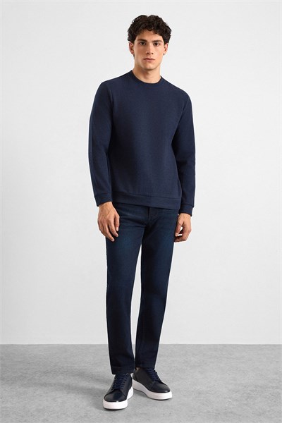 Lacivert Regular Düz Bisiklet Yaka Sweatshirt