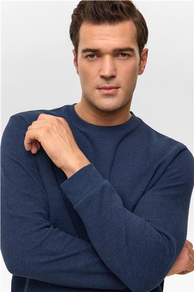 Lacivert Regular Düz Bisiklet Yaka Sweatshirt