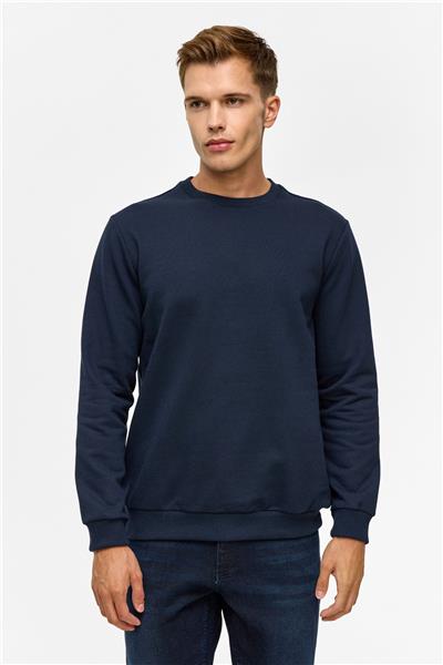 Lacivert Regular Düz Bisiklet Yaka Sweatshirt