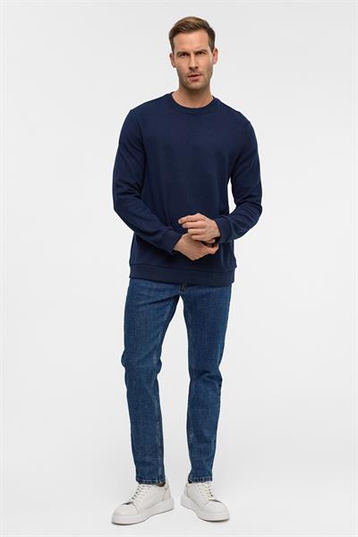 Lacivert Regular Düz Bisiklet Yaka Sweatshirt