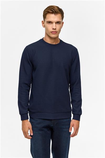 Lacivert Regular Düz Bisiklet Yaka Sweatshirt