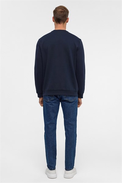 Lacivert Regular Düz Bisiklet Yaka Sweatshirt