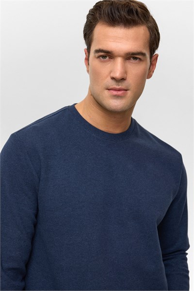 Lacivert Regular Düz Bisiklet Yaka Sweatshirt
