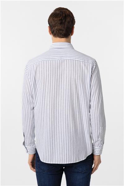 Lacivert Regular Fit Düz Düğmeli Yaka Çizgili Gömlek