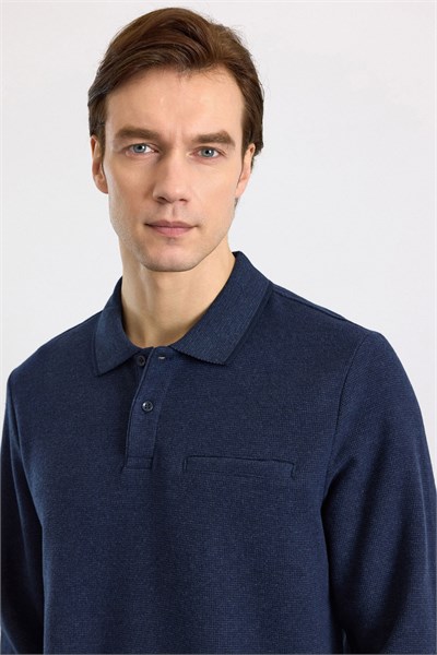 Lacivert Regular Düz Fermuarlı Polo Yaka Sweatshirt