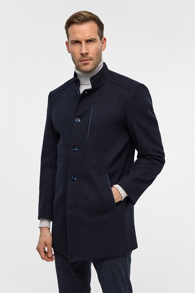 Lacivert Regular Düz Hakim Yaka Kaban