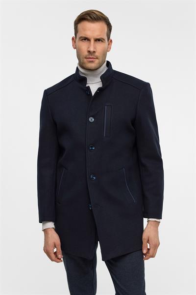 Lacivert Regular Düz Hakim Yaka Kaban