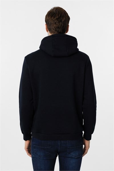Lacivert Regular Düz Kapüşonlu Yaka Sweatshirt