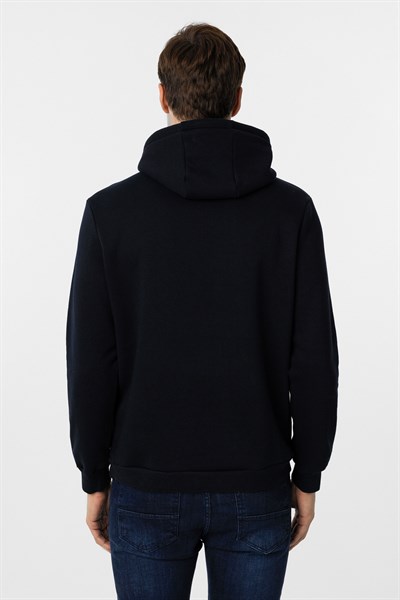 Lacivert Regular Düz Kapüşonlu Yaka Sweatshirt