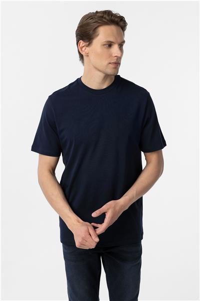Lacivert Regular Düz Bisiklet Yaka Tişört