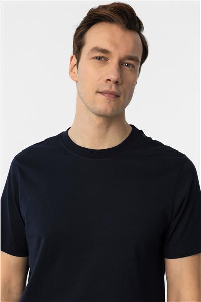 Lacivert Regular Düz Bisiklet Yaka Tişört
