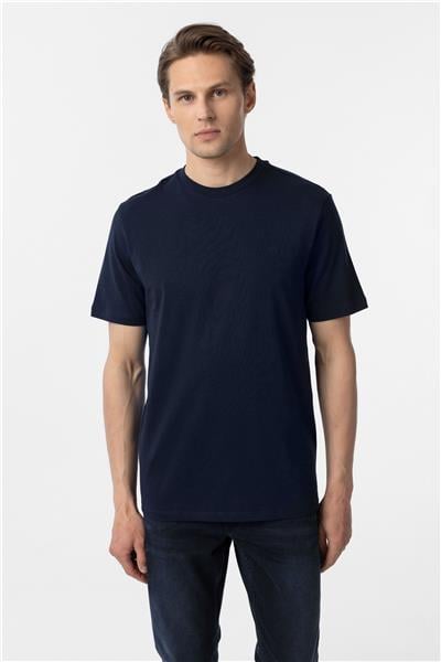 Lacivert Regular Düz Bisiklet Yaka Tişört