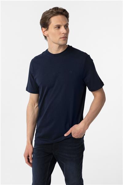 Lacivert Regular Düz Bisiklet Yaka Tişört