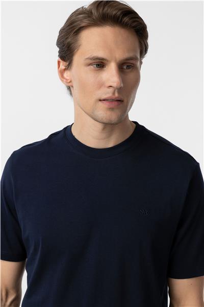 Lacivert Regular Düz Bisiklet Yaka Tişört