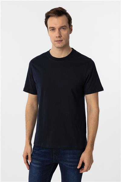 Lacivert Regular Düz Bisiklet Yaka Tişört
