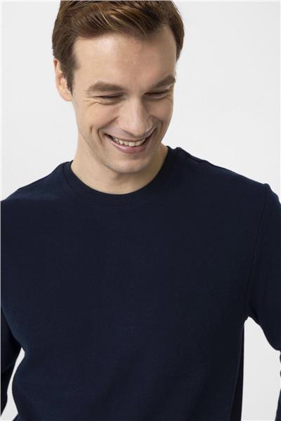 Lacivert Regular Düz Bisiklet Yaka Triko