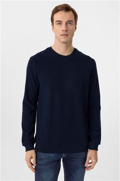 Lacivert Regular Düz Bisiklet Yaka Triko