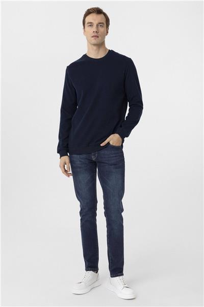 Lacivert Regular Düz Bisiklet Yaka Triko