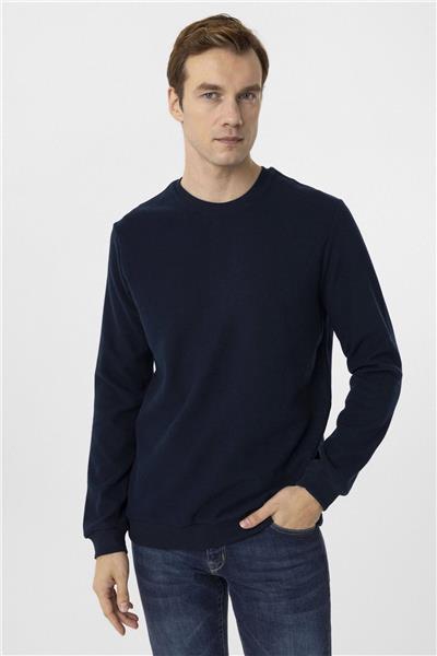 Lacivert Regular Düz Bisiklet Yaka Triko