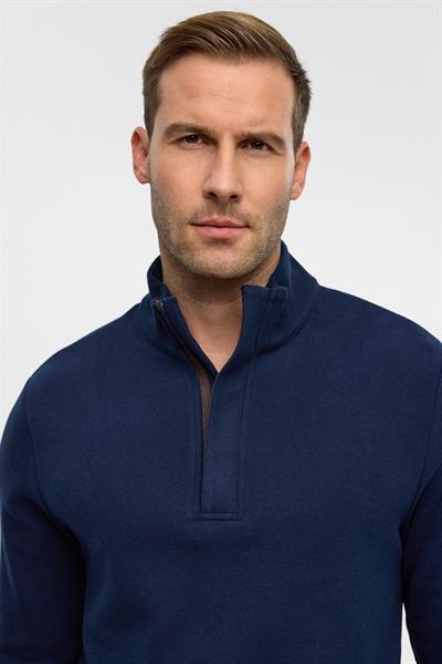 Lacivert Regular Düz Polo Yaka Sweatshirt
