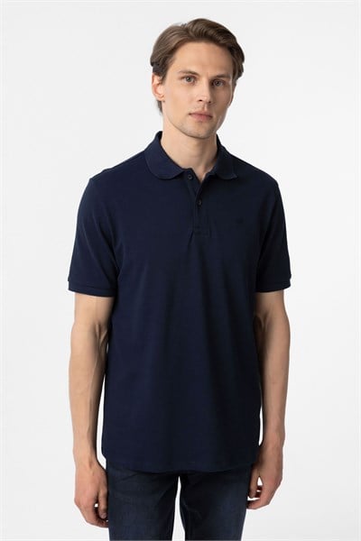 Lacivert Regular Düz Polo Yaka Tişört