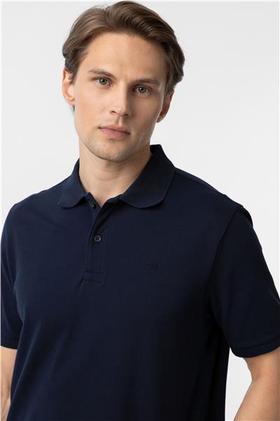 Lacivert Regular Düz Polo Yaka Tişört