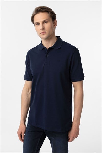 Lacivert Regular Düz Polo Yaka Tişört