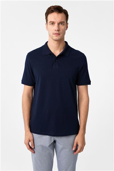 Lacivert Regular Düz Polo Yaka Tişört
