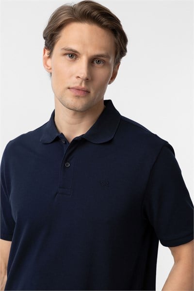 Lacivert Regular Düz Polo Yaka Tişört