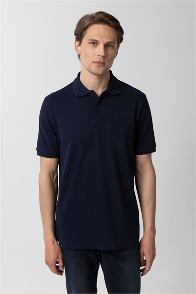 Lacivert Regular Düz Polo Yaka Tişört