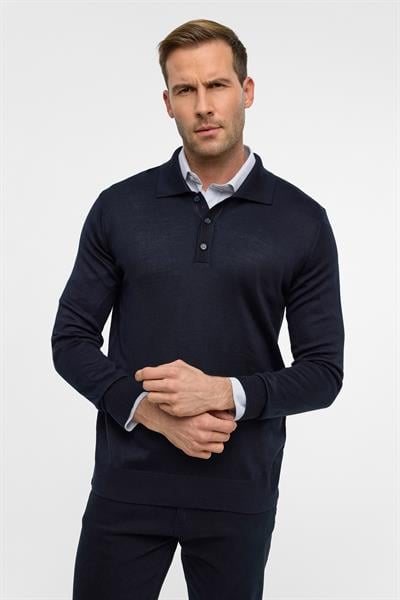 Lacivert Regular Düz Polo Yaka Triko