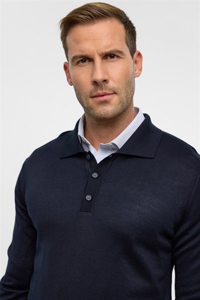 Lacivert Regular Düz Polo Yaka Triko