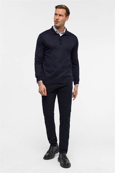 Lacivert Regular Düz Polo Yaka Triko