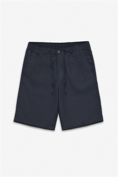 Lacivert Regular Düz Twill Yarım Lastikli Şort