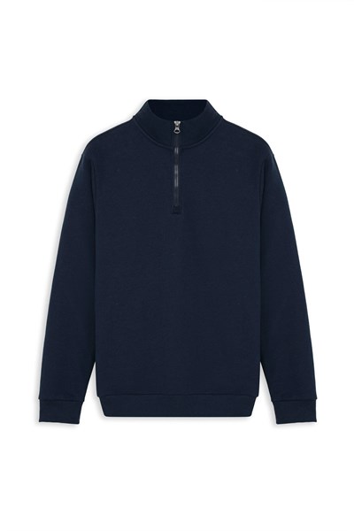 Lacivert Regular Düz Yarım Balıkçı Yaka Sweatshirt
