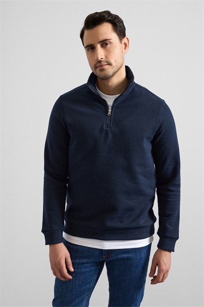 Lacivert Regular Düz Yarım Balıkçı Yaka Sweatshirt