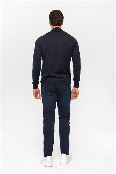 Lacivert Regular Düz Yarım Balıkçı Yaka Triko