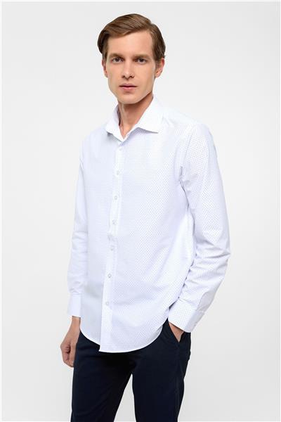 Lacivert Regular Fit Baskılı Klasik Yaka Gömlek