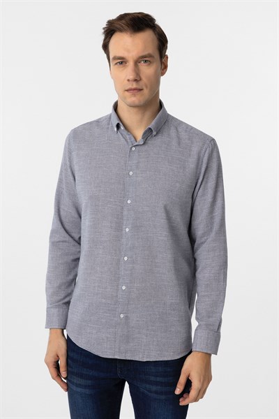 Lacivert Regular Fit Desenli Düğmeli Yaka Gömlek