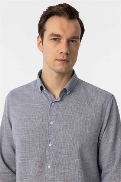 Lacivert Regular Fit Desenli Düğmeli Yaka Gömlek