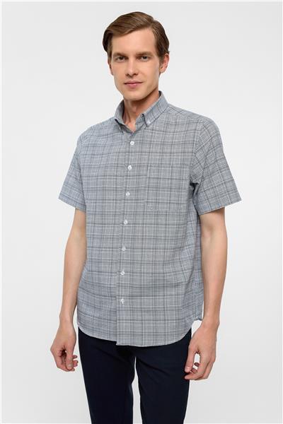 Lacivert Regular Fit Kareli Düğmeli Yaka Gömlek