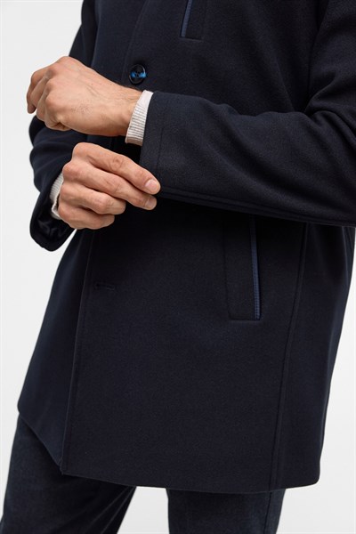 Lacivert Regular Hakim Yaka Düz Yan Cepli Kaban